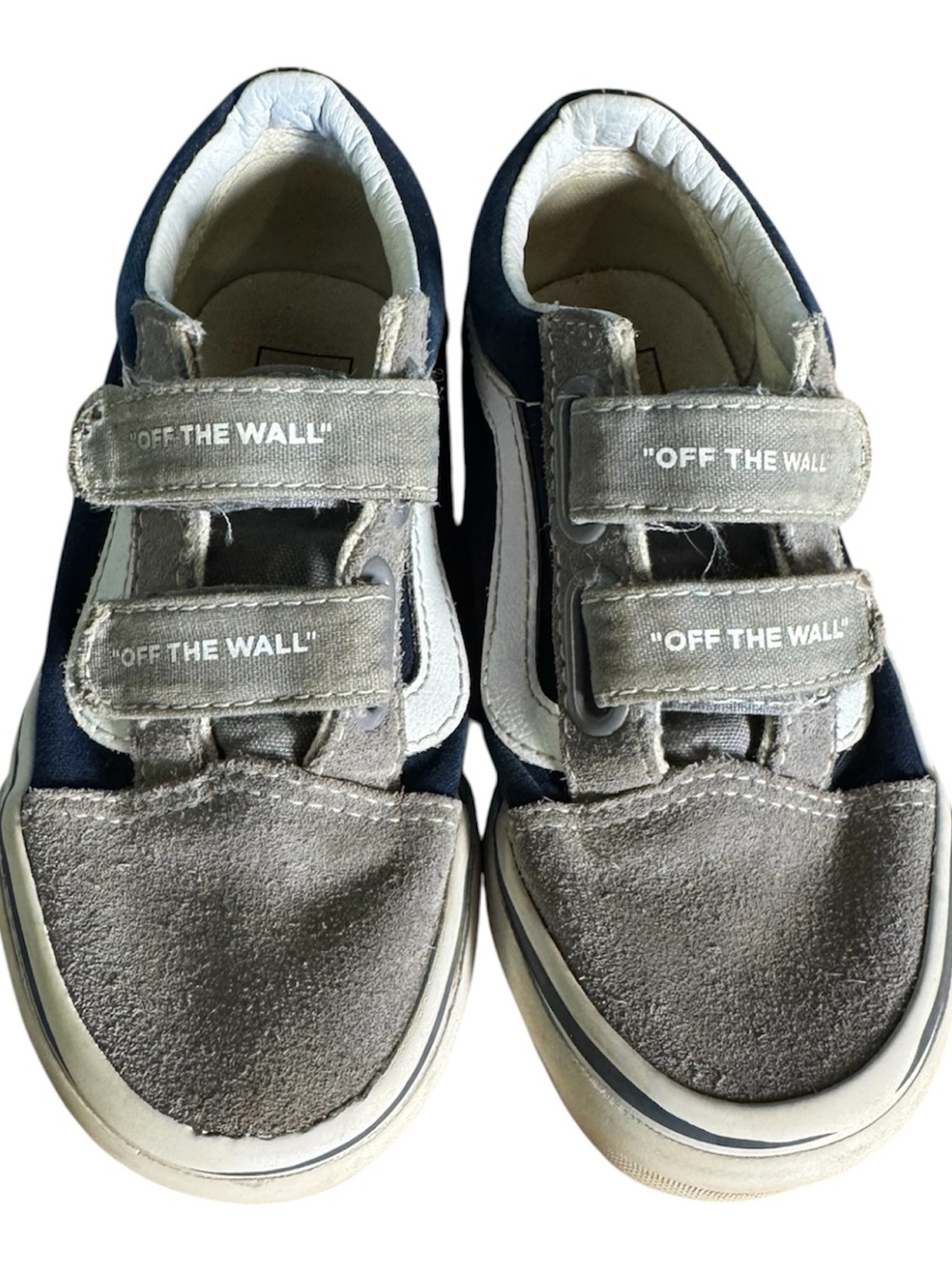 Vans Kids Navy, Gray & White Velcro Skate Sneakers Size 12c